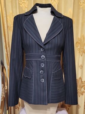 Nanette Lepore Navy Pinstripe Fitted Blazer
